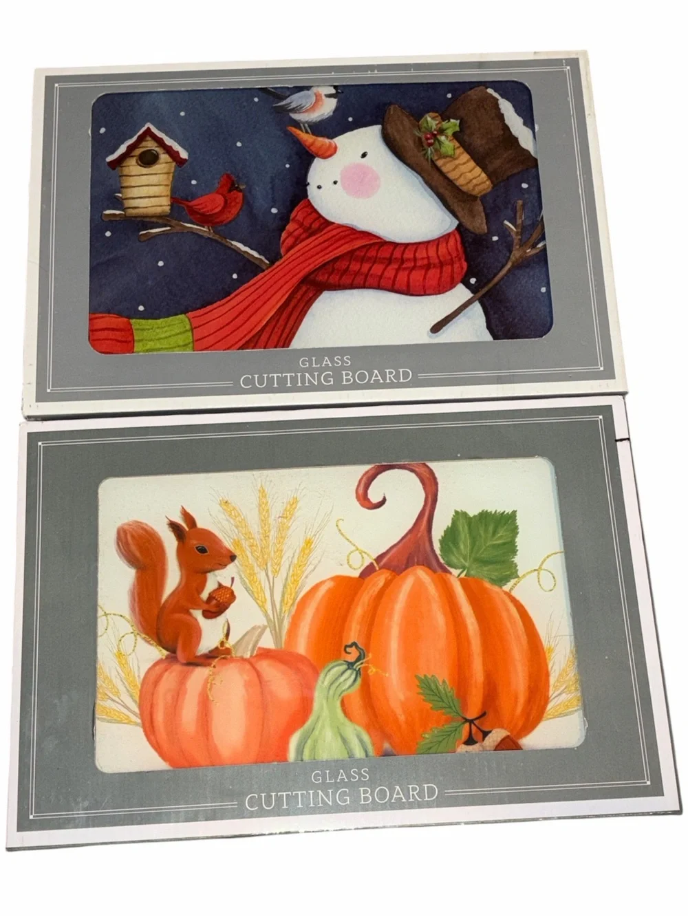 Festive Snowman & Pumpkin Glass Cutting Boards - Set of 2